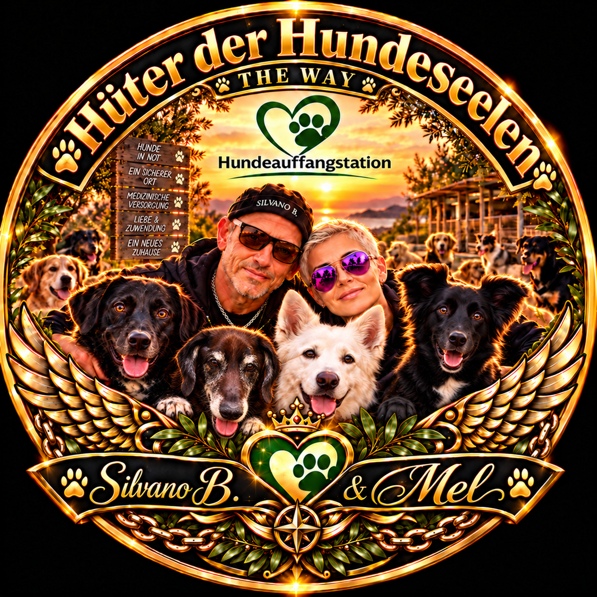 Rundes schwarz-goldenes Projektlogo
