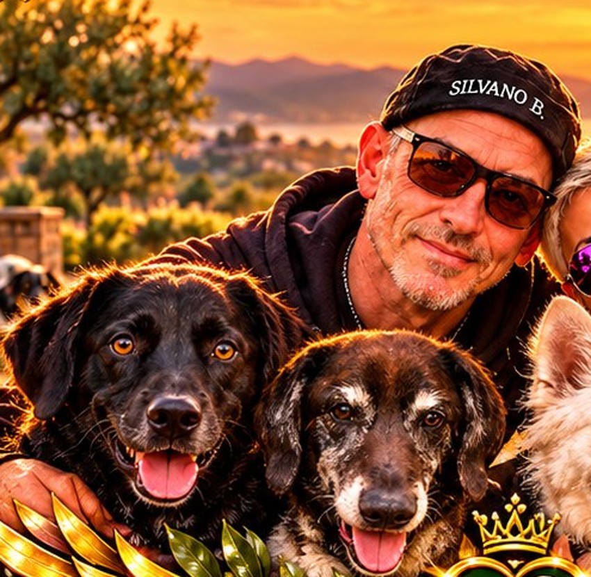 Silvano B. mit Hunden im goldenen Abendlicht
